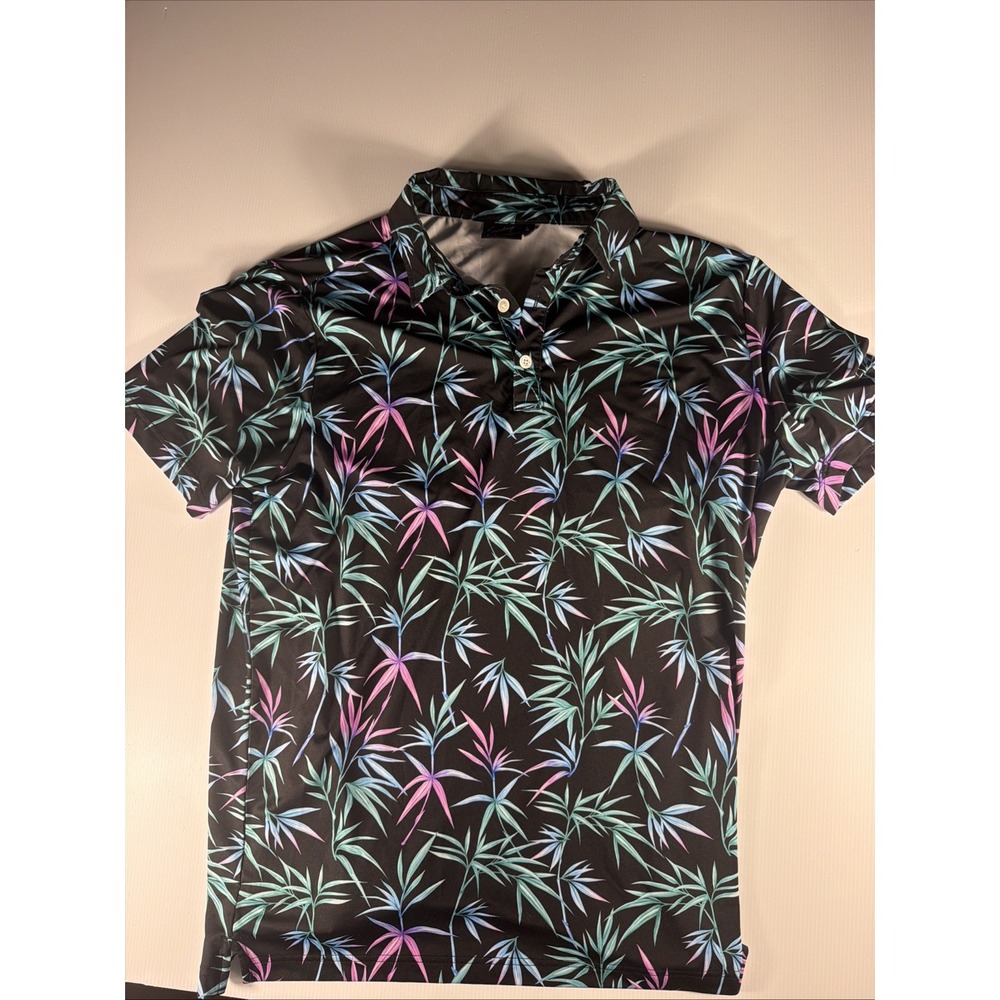Sunday Swagger Polo Shirt Mens Large Black Blue Tropical Golf Performance